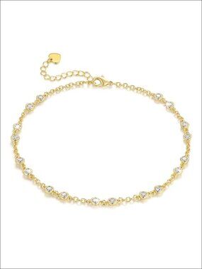 14K Gold Plated Cubic Zirconia Anklet for Women with Lobster Clasp Link Chain